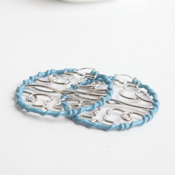 TORY BURCH TWISTED MILLER SHINY PEWTER / ARTIC (BLUE) HOOP - Picture 8 of 10